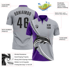 Load image into Gallery viewer, Custom Gray Black-Purple 3D Pattern Design Animal Dolphin Performance Polo Shirt
