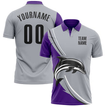 Load image into Gallery viewer, Custom Gray Black-Purple 3D Pattern Design Animal Dolphin Performance Polo Shirt
