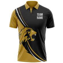 Load image into Gallery viewer, Custom Black White-Old Gold 3D Pattern Design Animal Lion Performance Polo Shirt