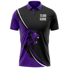 Load image into Gallery viewer, Custom Black White-Purple 3D Pattern Design Animal Lion Performance Polo Shirt