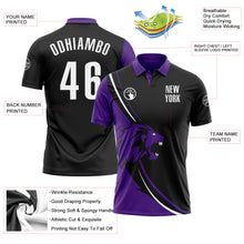 Load image into Gallery viewer, Custom Black White-Purple 3D Pattern Design Animal Lion Performance Polo Shirt