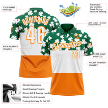 Load image into Gallery viewer, Custom Kelly Green White-Bay Orange 3D St. Patrick's Day Shamrock Performance Polo Shirt