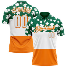Load image into Gallery viewer, Custom Kelly Green White-Bay Orange 3D St. Patrick's Day Shamrock Performance Polo Shirt