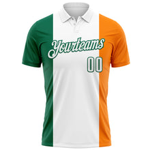 Load image into Gallery viewer, Custom White Kelly Green-Bay Orange 3D St. Patrick's Day Shamrock Performance Polo Shirt