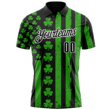 Load image into Gallery viewer, Custom Black Green-White 3D St. Patrick's Day Shamrock Performance Polo Shirt