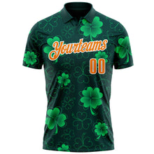 Load image into Gallery viewer, Custom Navy Bay Orange-Green 3D St. Patrick's Day Shamrock Performance Polo Shirt