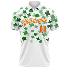 Load image into Gallery viewer, Custom White Bay Orange-Yellow 3D St. Patrick's Day Shamrock Performance Polo Shirt