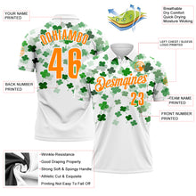 Load image into Gallery viewer, Custom White Bay Orange-Yellow 3D St. Patrick's Day Shamrock Performance Polo Shirt