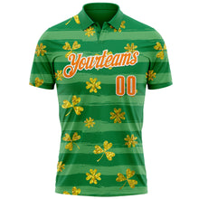 Load image into Gallery viewer, Custom Kelly Green Bay Orange-White 3D St. Patrick's Day Shamrock Performance Polo Shirt