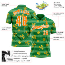 Load image into Gallery viewer, Custom Kelly Green Bay Orange-White 3D St. Patrick's Day Shamrock Performance Polo Shirt