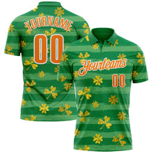 Load image into Gallery viewer, Custom Kelly Green Bay Orange-White 3D St. Patrick's Day Shamrock Performance Polo Shirt