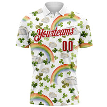 Load image into Gallery viewer, Custom White Red 3D St. Patrick's Day Shamrock Performance Polo Shirt