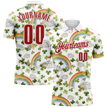 Load image into Gallery viewer, Custom White Red 3D St. Patrick's Day Shamrock Performance Polo Shirt