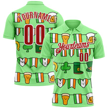 Load image into Gallery viewer, Custom Pea Green Red-White 3D St. Patrick's Day Shamrock Performance Polo Shirt