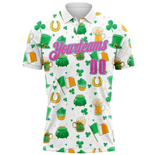 Load image into Gallery viewer, Custom White Pink-Light Blue 3D St. Patrick's Day Shamrock Beer Performance Polo Shirt