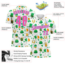 Load image into Gallery viewer, Custom White Pink-Light Blue 3D St. Patrick's Day Shamrock Beer Performance Polo Shirt