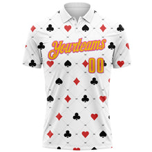 Load image into Gallery viewer, Custom White Yellow-Pink 3D Gambling Poker Performance Polo Shirt
