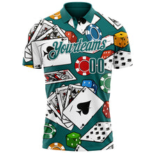 Load image into Gallery viewer, Custom Teal White 3D Gambling Poker Performance Polo Shirt