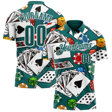 Load image into Gallery viewer, Custom Teal White 3D Gambling Poker Performance Polo Shirt