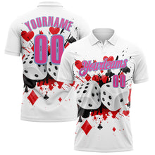 Load image into Gallery viewer, Custom White Pink-Light Blue 3D Gambling Poker And Dice Performance Polo Shirt