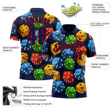 Load image into Gallery viewer, Custom Navy Red 3D Gambling Dice Performance Polo Shirt