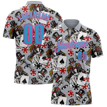 Load image into Gallery viewer, Custom Gray Sky Blue-Pink 3D Gambling Poker Performance Polo Shirt