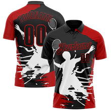 Load image into Gallery viewer, Custom Black Red-White 3D Tennis Performance Polo Shirt