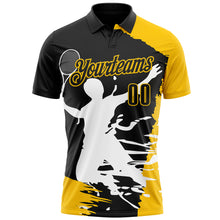 Load image into Gallery viewer, Custom Black Yellow-White 3D Tennis Performance Polo Shirt