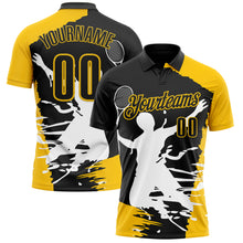 Load image into Gallery viewer, Custom Black Yellow-White 3D Tennis Performance Polo Shirt