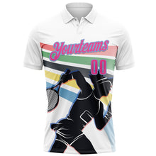 Load image into Gallery viewer, Custom White Pink-Light Blue 3D Tennis Performance Polo Shirt