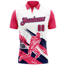 Load image into Gallery viewer, Custom White Neon Pink-Navy 3D Tennis Performance Polo Shirt