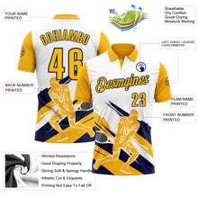 Load image into Gallery viewer, Custom White Gold-Navy 3D Tennis Performance Polo Shirt