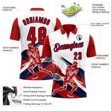 Load image into Gallery viewer, Custom White Red-Navy 3D Tennis Performance Polo Shirt
