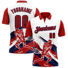 Load image into Gallery viewer, Custom White Red-Navy 3D Tennis Performance Polo Shirt