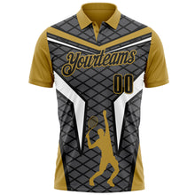 Load image into Gallery viewer, Custom Steel Gray Black-Old Gold 3D Tennis Performance Polo Shirt