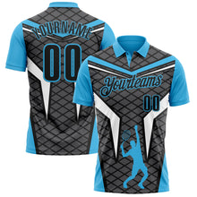 Load image into Gallery viewer, Custom Steel Gray Black-Sky Blue 3D Tennis Performance Polo Shirt