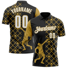 Load image into Gallery viewer, Custom Black White-Old Gold 3D Tennis Performance Polo Shirt