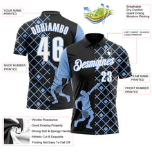 Load image into Gallery viewer, Custom Black White-Light Blue 3D Tennis Performance Polo Shirt