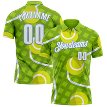 Load image into Gallery viewer, Custom Neon Green White-Light Blue 3D Tennis Performance Polo Shirt