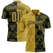 Load image into Gallery viewer, Custom Black Old Gold 3D Tennis Performance Polo Shirt