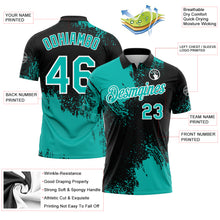 Load image into Gallery viewer, Custom Aqua Black-White 3D Pattern Design Abstract Brush Stroke Performance Polo Shirt