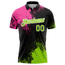 Load image into Gallery viewer, Custom Pink Neon Green-Black 3D Pattern Design Abstract Brush Stroke Performance Polo Shirt