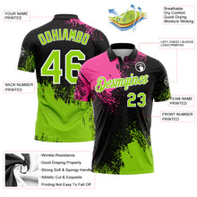 Load image into Gallery viewer, Custom Pink Neon Green-Black 3D Pattern Design Abstract Brush Stroke Performance Polo Shirt