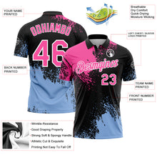 Load image into Gallery viewer, Custom Pink Black-Light Blue 3D Pattern Design Abstract Brush Stroke Performance Polo Shirt