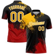 Load image into Gallery viewer, Custom Gold Black-Red 3D Pattern Design Abstract Brush Stroke Performance Polo Shirt