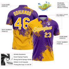 Load image into Gallery viewer, Custom Gold Purple-White 3D Pattern Design Abstract Brush Stroke Performance Polo Shirt