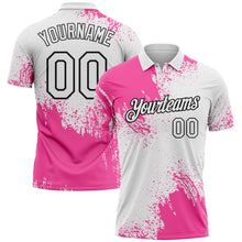 Load image into Gallery viewer, Custom Pink White-Black 3D Pattern Design Abstract Brush Stroke Performance Polo Shirt