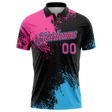 Load image into Gallery viewer, Custom Pink Black-Sky Blue 3D Pattern Design Abstract Brush Stroke Performance Polo Shirt