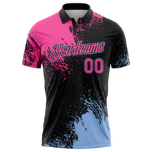 Load image into Gallery viewer, Custom Pink Black-Light Blue 3D Pattern Design Abstract Brush Stroke Performance Polo Shirt