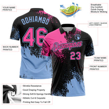 Load image into Gallery viewer, Custom Pink Black-Light Blue 3D Pattern Design Abstract Brush Stroke Performance Polo Shirt